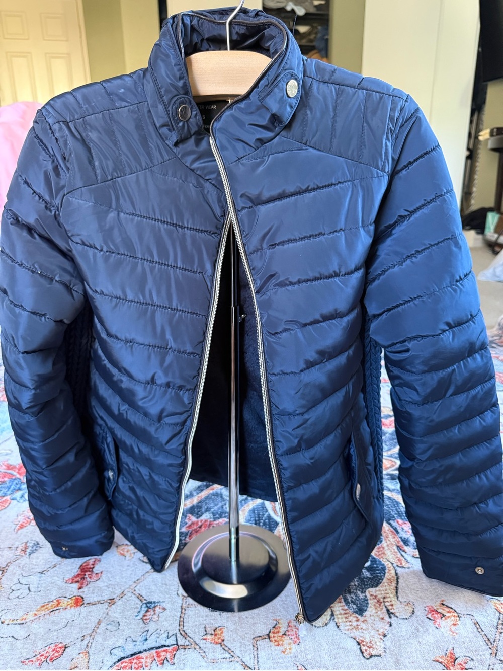 Women's Navy Quilted Bomber Jacket - Lightweight Everyday Layer